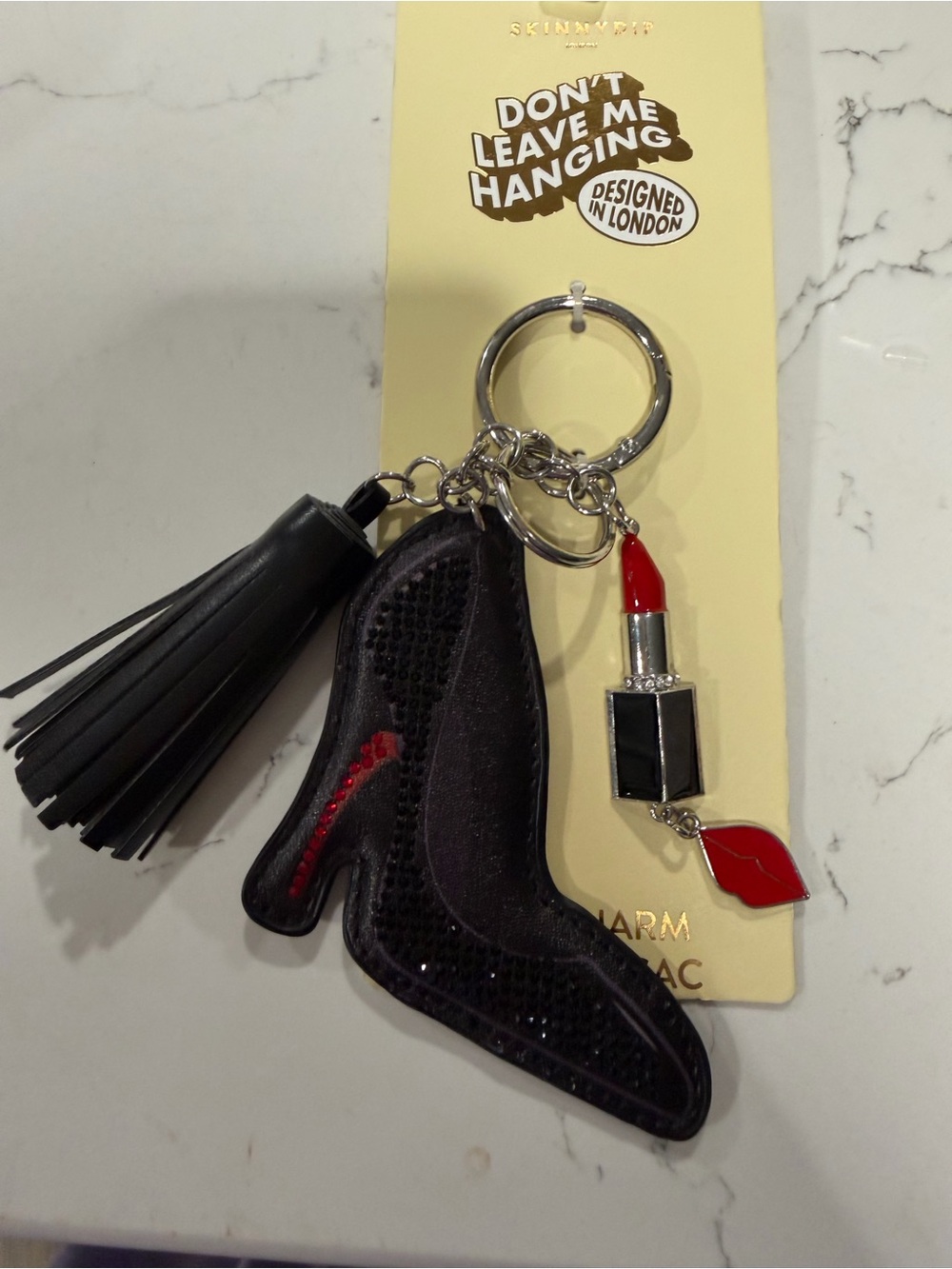 Black High Heel & Red Lipstick Charm Keychain